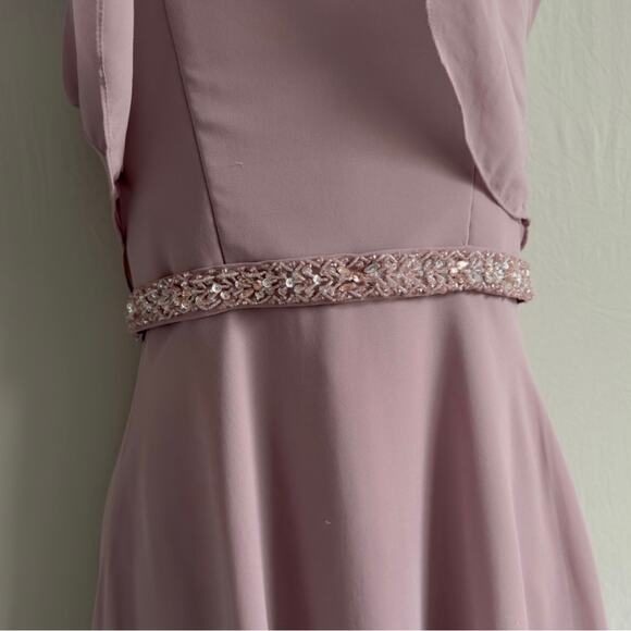 MORILEE Madeline Gardner Long Blush Pink Beaded Halter Dress Size 4 - Picture 3 of 8